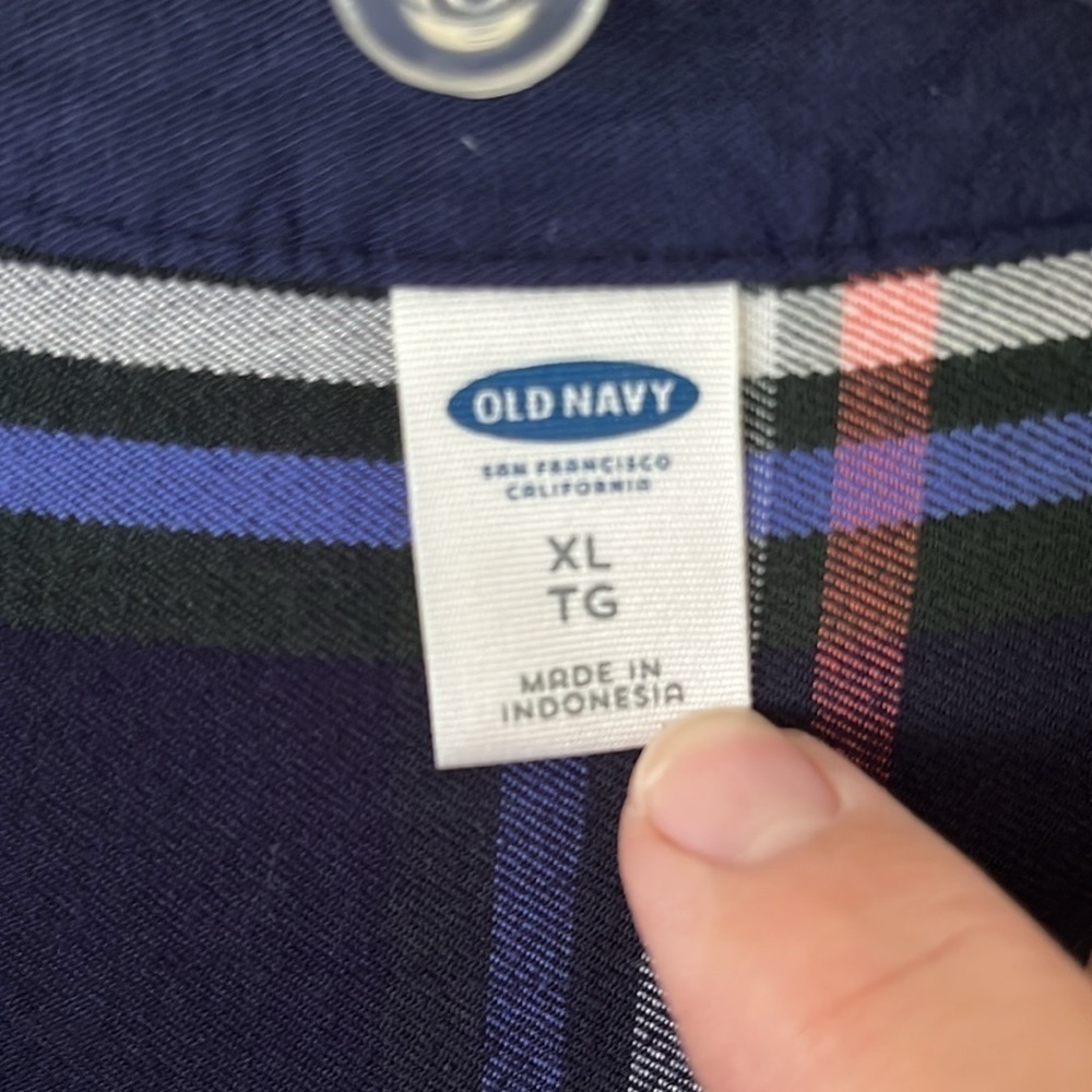 Old Navy Shirt Dress Size XL Pleaded Front Long Sleeves Button Front Navy Plaid - Picture 3 of 14